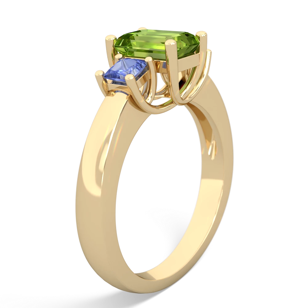 Peridot Three Stone Emerald-Cut Trellis 14K Yellow Gold ring R4021