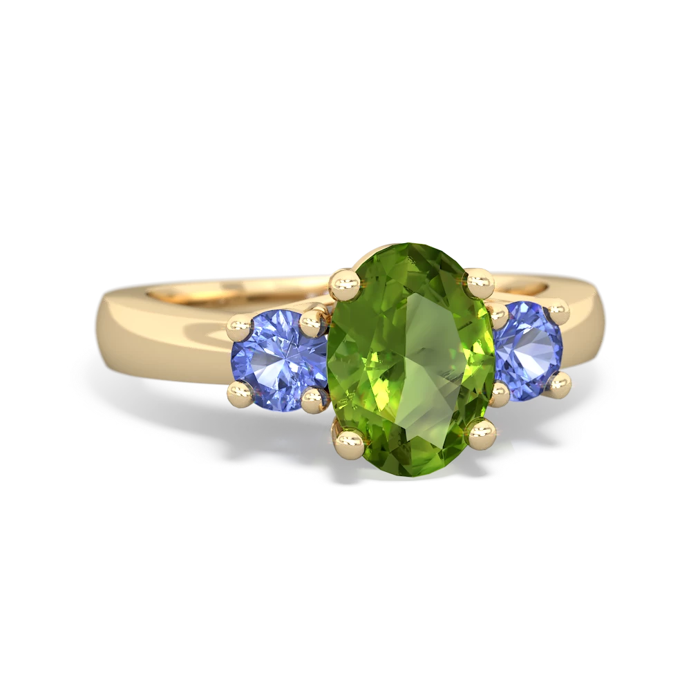 Peridot Three Stone Oval Trellis 14K Yellow Gold ring R4024