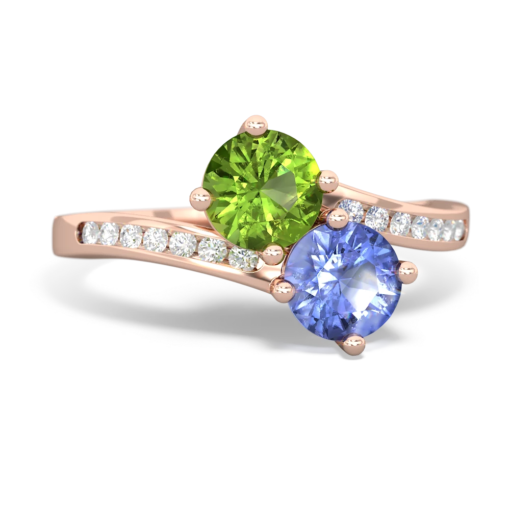 Peridot Channel Set Two Stone 14K Rose Gold ring R5303