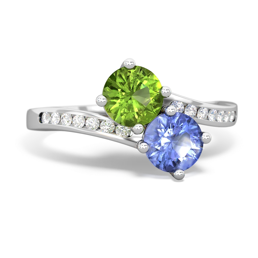 Peridot Channel Set Two Stone 14K White Gold ring R5303