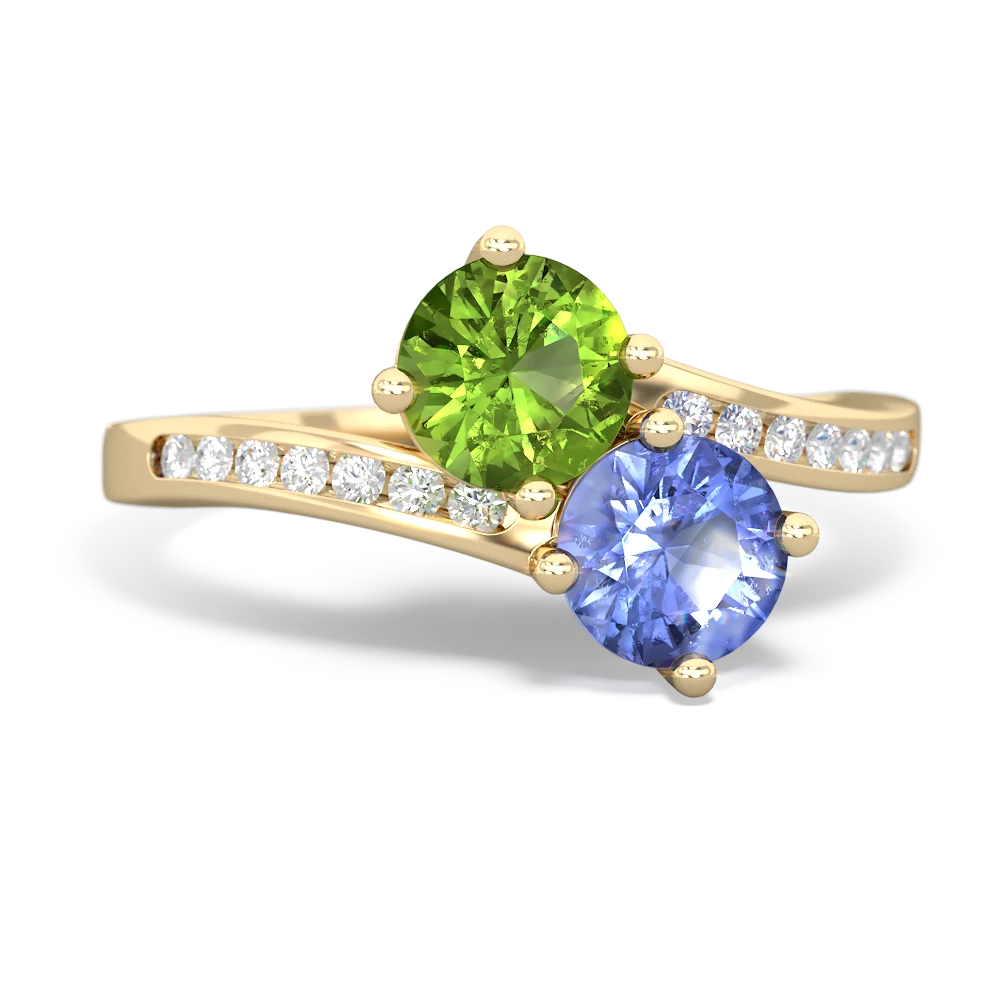 Peridot Channel Set Two Stone 14K Yellow Gold ring R5303