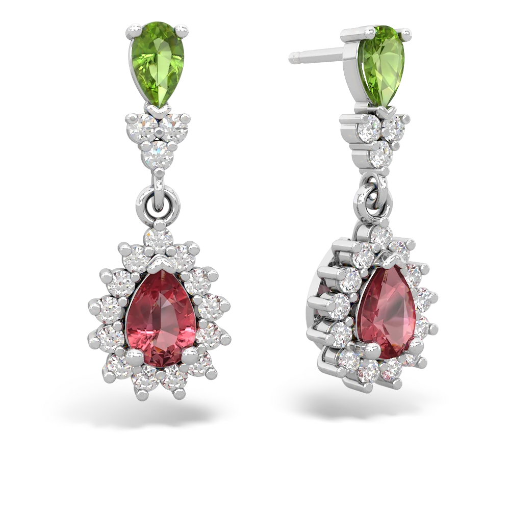 Peridot Halo Pear Dangle 14K White Gold earrings E1882