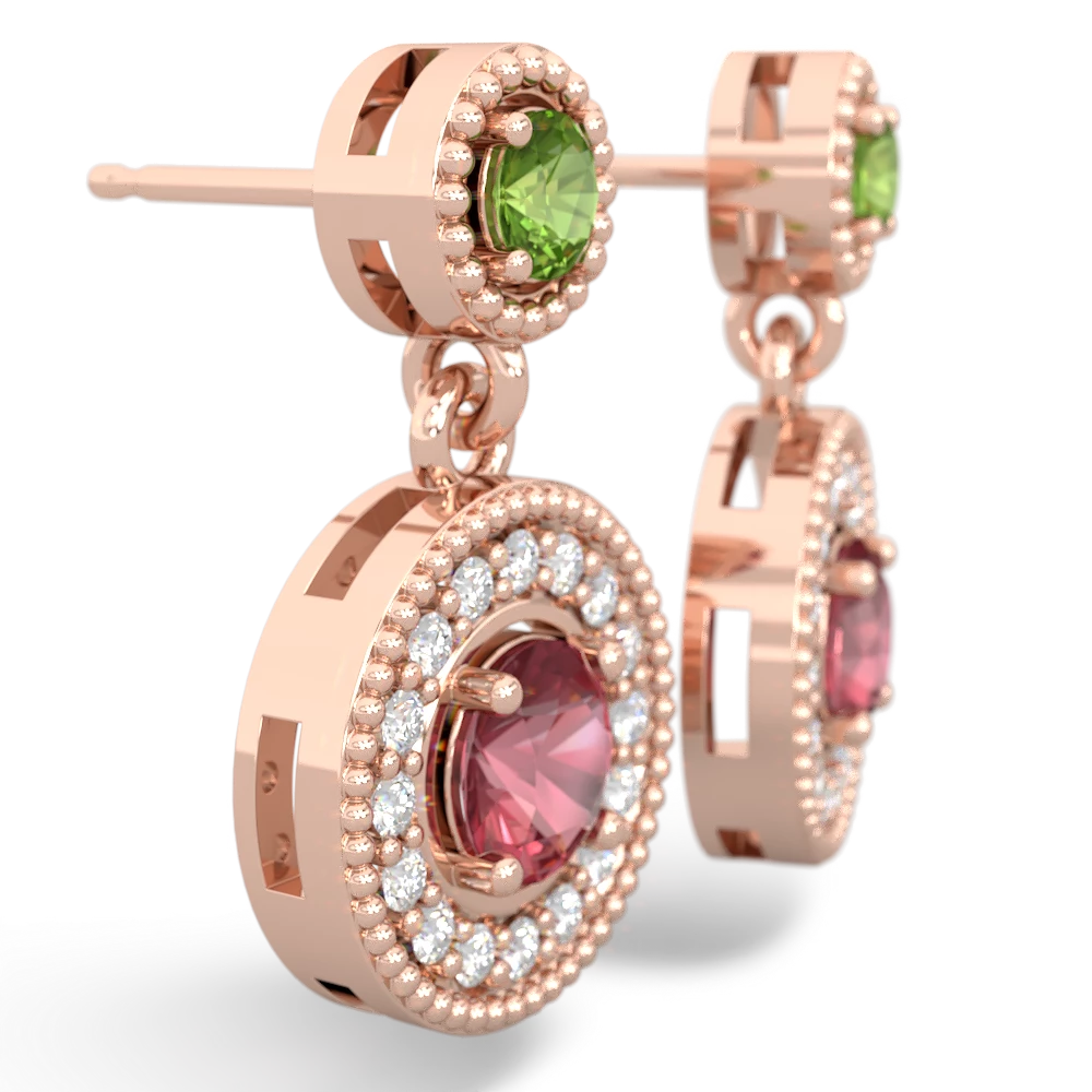 Peridot Halo Dangle 14K Rose Gold earrings E5319