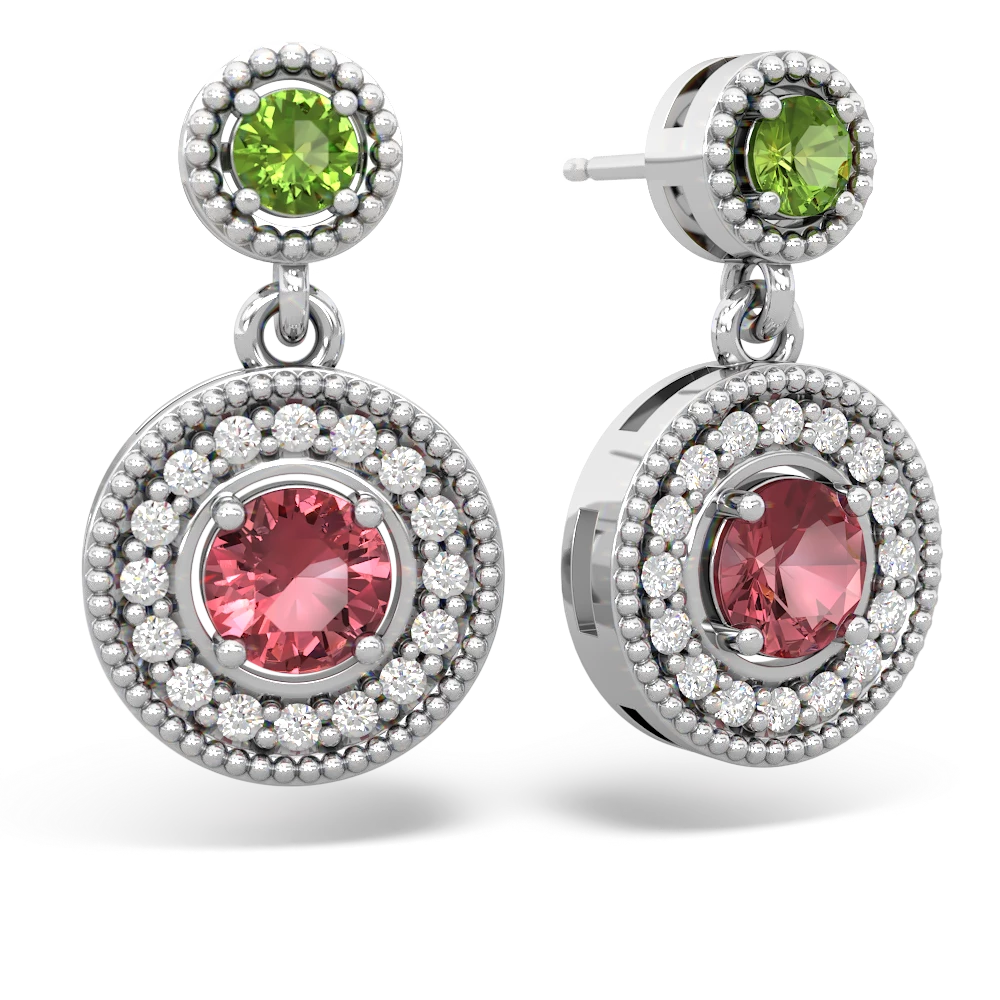 Peridot Halo Dangle 14K White Gold earrings E5319