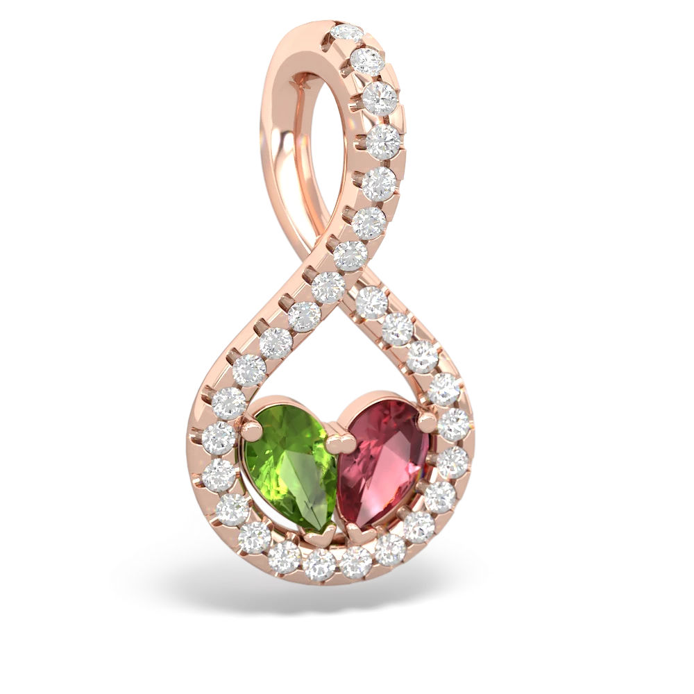 Peridot Pave Twist 'One Heart' 14K Rose Gold pendant P5360