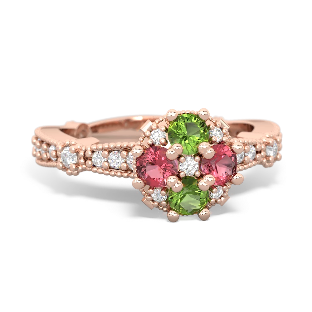 Peridot Sparkling Tiara Cluster 14K Rose Gold ring R26293RD