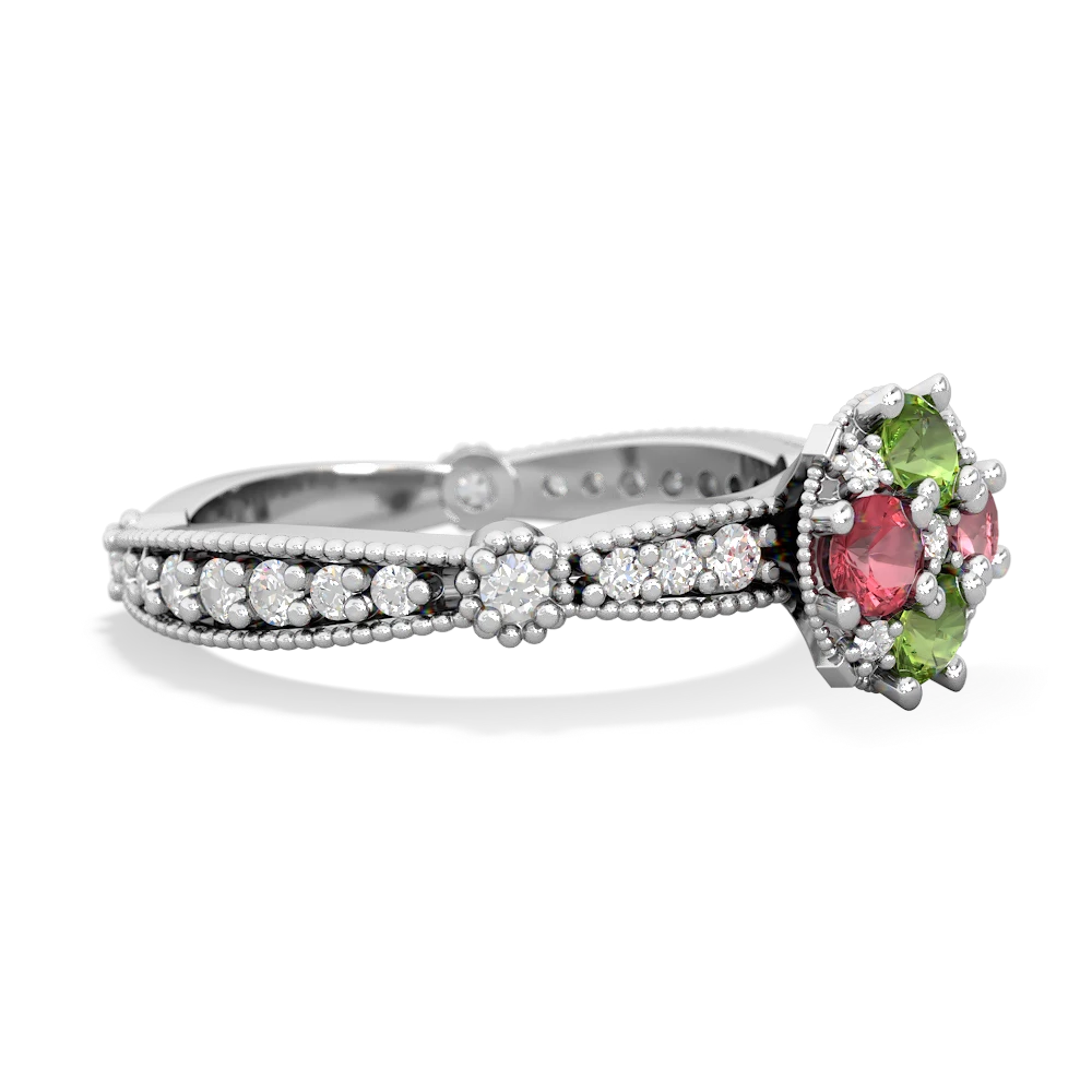 Peridot Sparkling Tiara Cluster 14K White Gold ring R26293RD