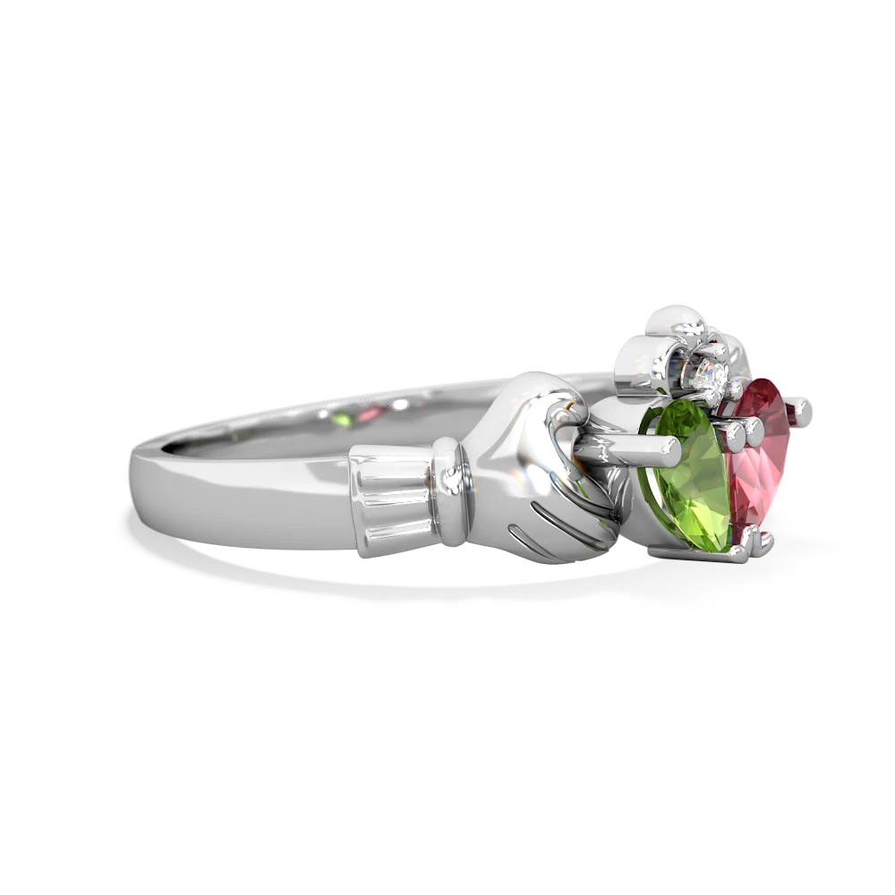 Peridot 'Our Heart' Claddagh 14K White Gold ring R2388