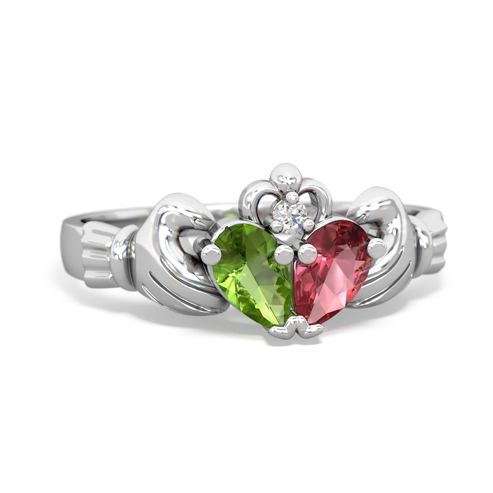 Peridot 'Our Heart' Claddagh 14K White Gold ring R2388