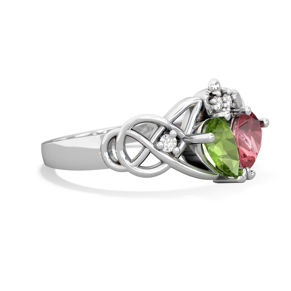 Peridot 'One Heart' Celtic Knot Claddagh 14K White Gold ring R5322