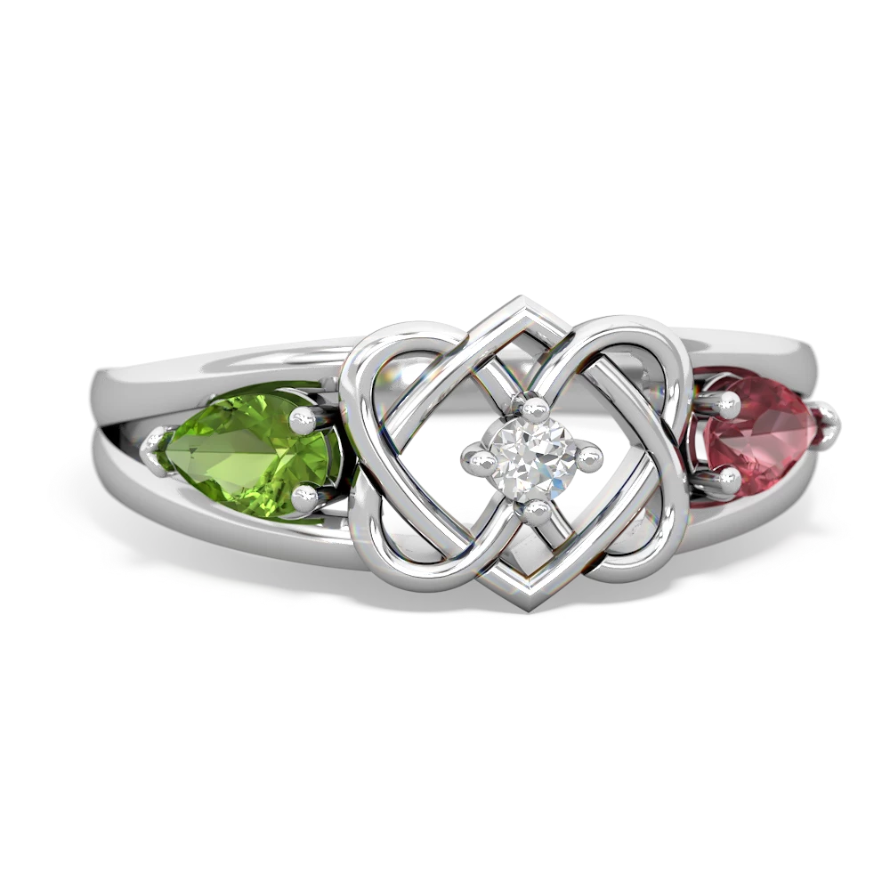 Peridot Hearts Intertwined 14K White Gold ring R5880