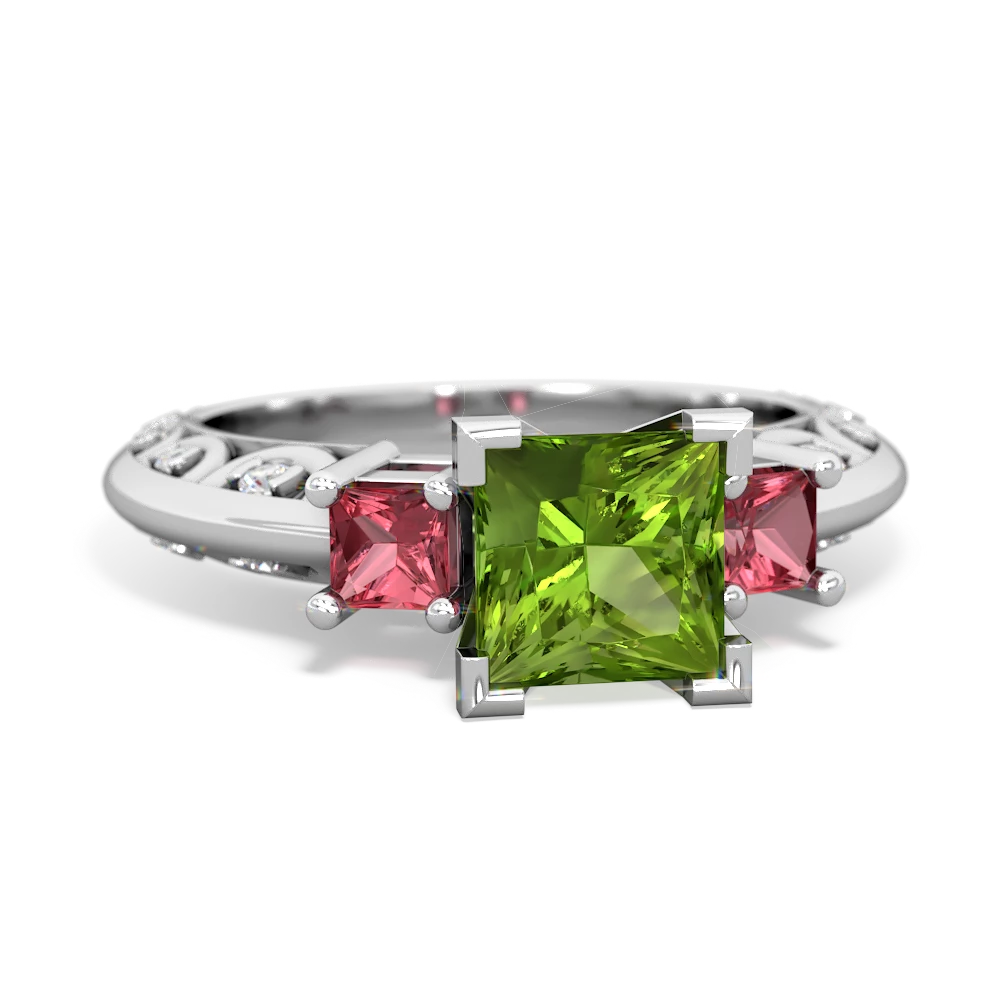 Peridot Eternal Embrace Engagement 14K White Gold ring C2001