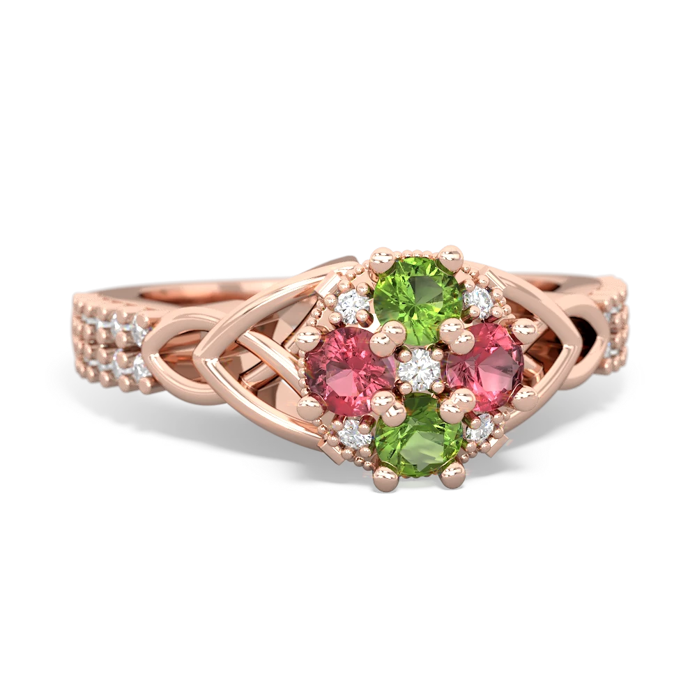 Peridot Celtic Knot Cluster Engagement 14K Rose Gold ring R26443RD