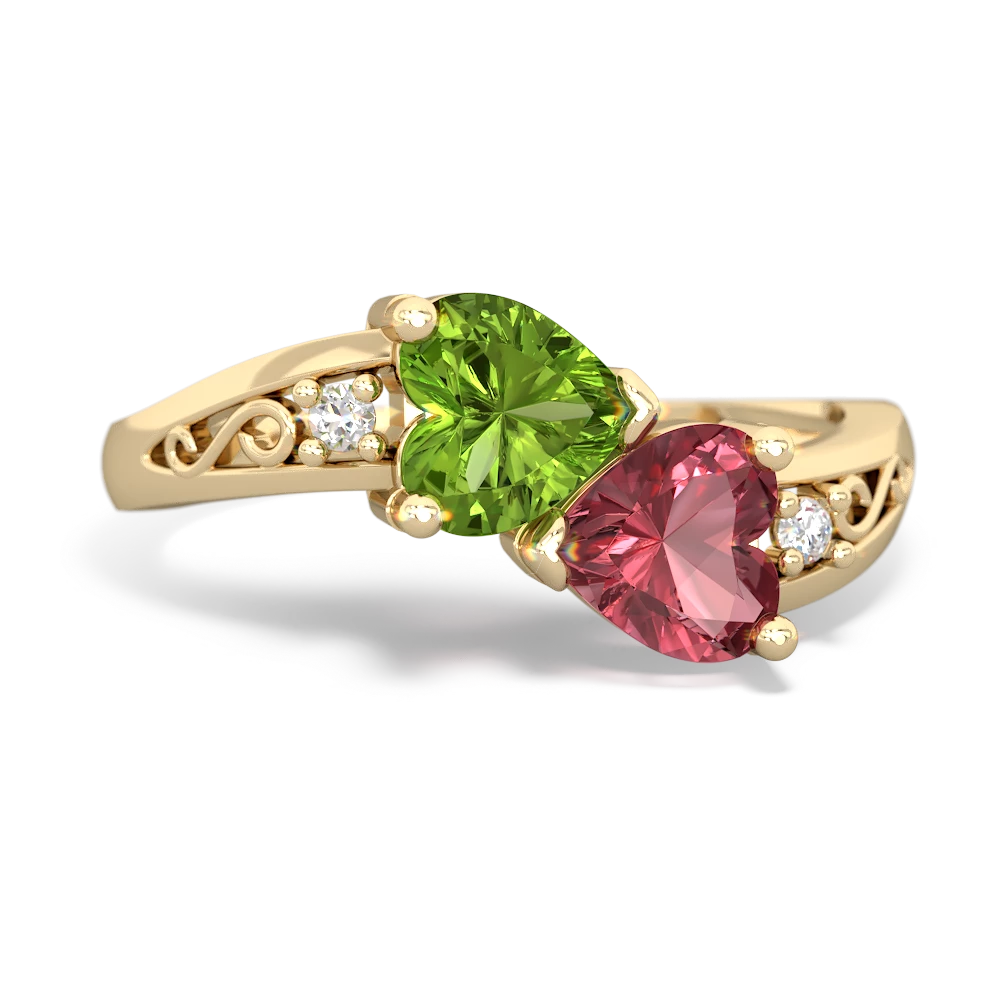 Peridot Snuggling Hearts 14K Yellow Gold ring R2178