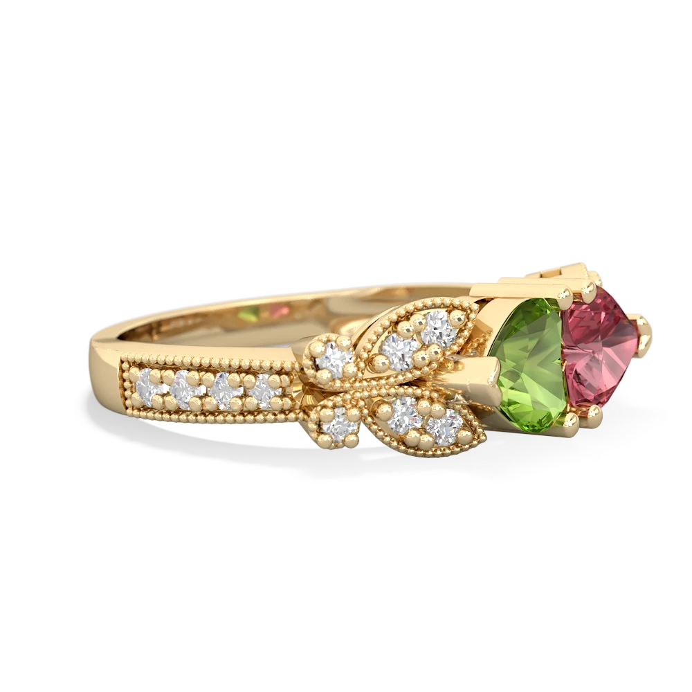 Peridot Diamond Butterflies 14K Yellow Gold ring R5601