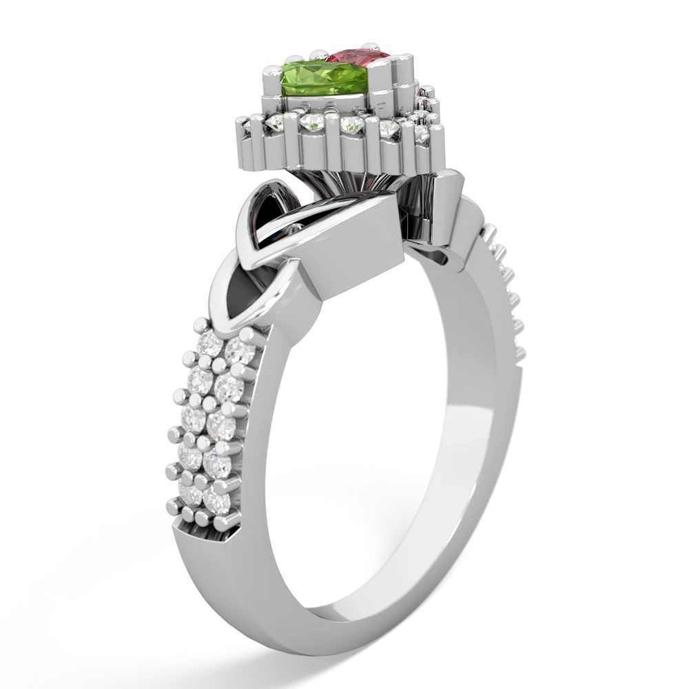 Peridot Celtic Knot Two Hearts As One 14K White Gold ring R2644HRT