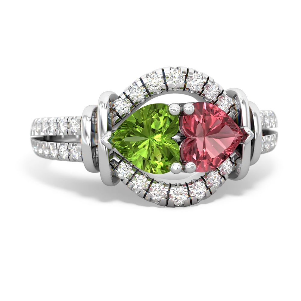 Peridot Art-Deco Keepsake 14K White Gold ring R5630