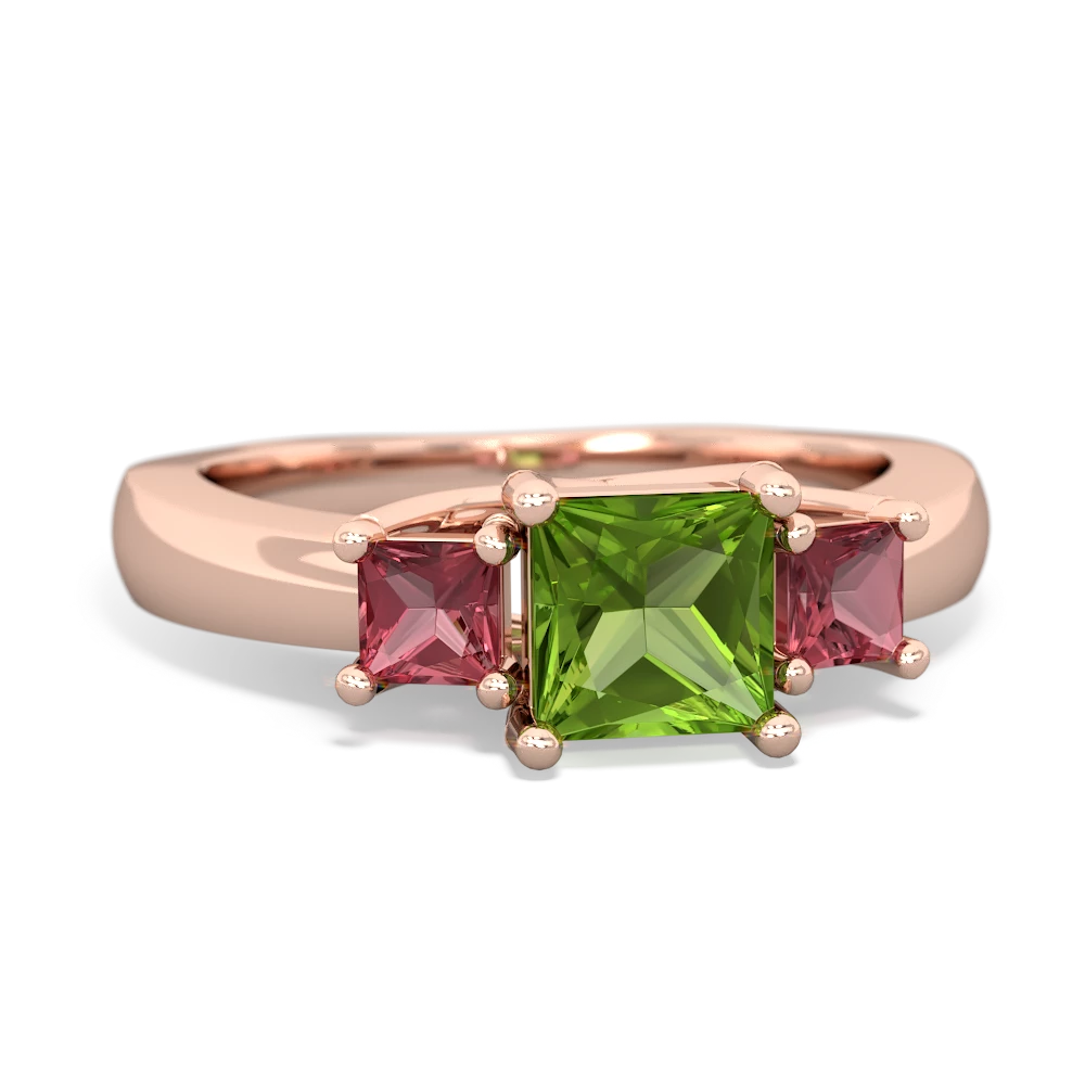 Peridot Three Stone Trellis 14K Rose Gold ring R4015