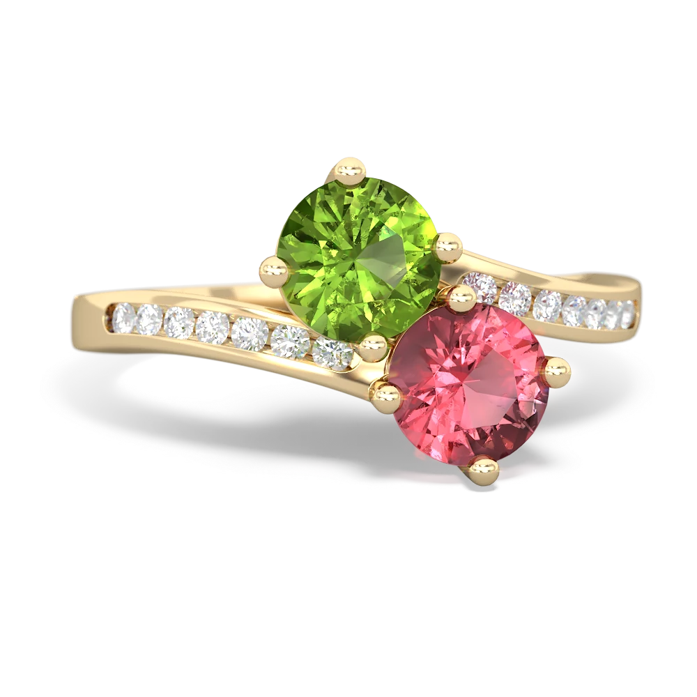 Peridot Channel Set Two Stone 14K Yellow Gold ring R5303