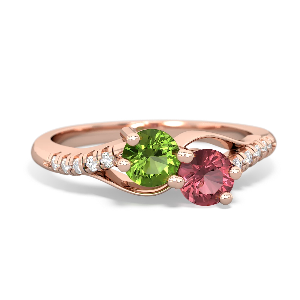 Peridot Infinity Pave Two Stone 14K Rose Gold ring R5285