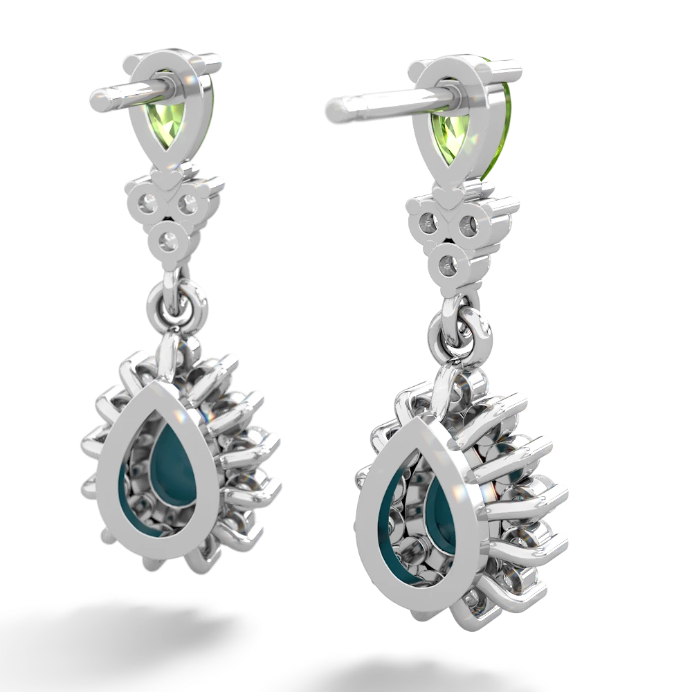 Peridot Halo Pear Dangle 14K White Gold earrings E1882