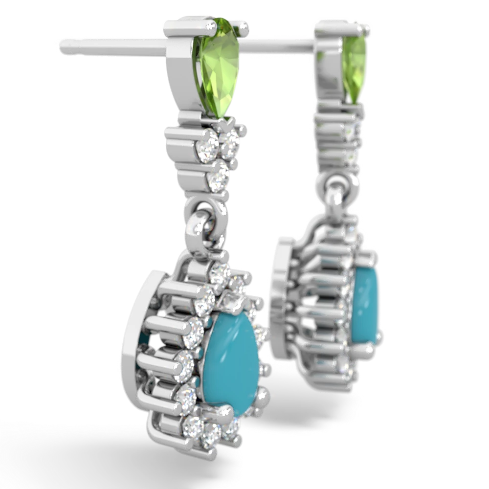 Peridot Halo Pear Dangle 14K White Gold earrings E1882