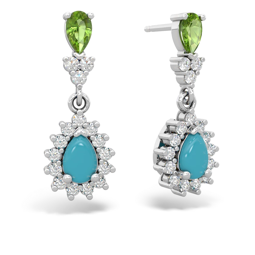 Peridot Halo Pear Dangle 14K White Gold earrings E1882