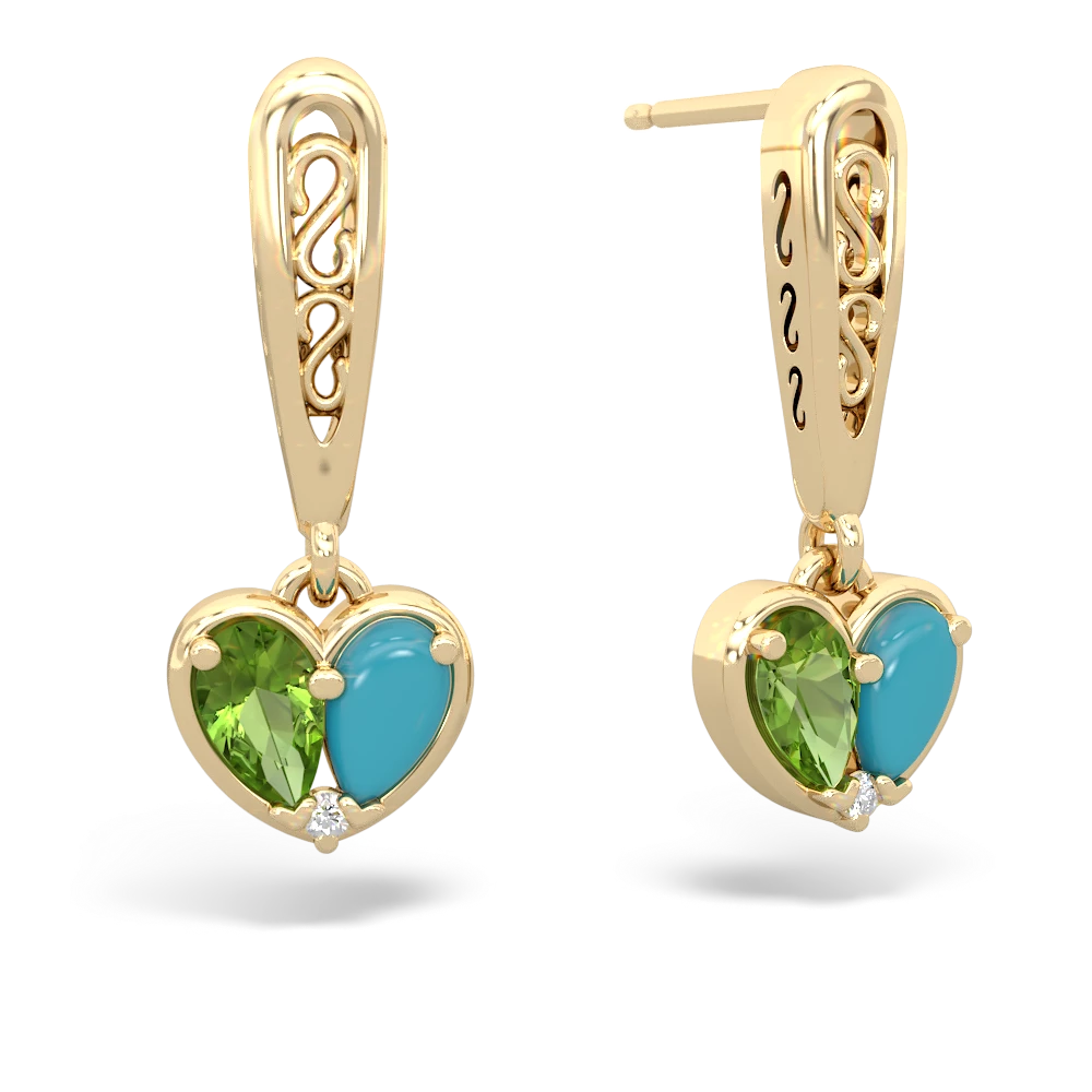 Peridot Filligree Heart 14K Yellow Gold earrings E5070