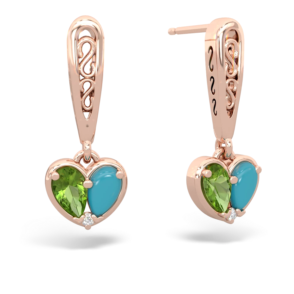 Peridot Filligree Heart 14K Rose Gold earrings E5070