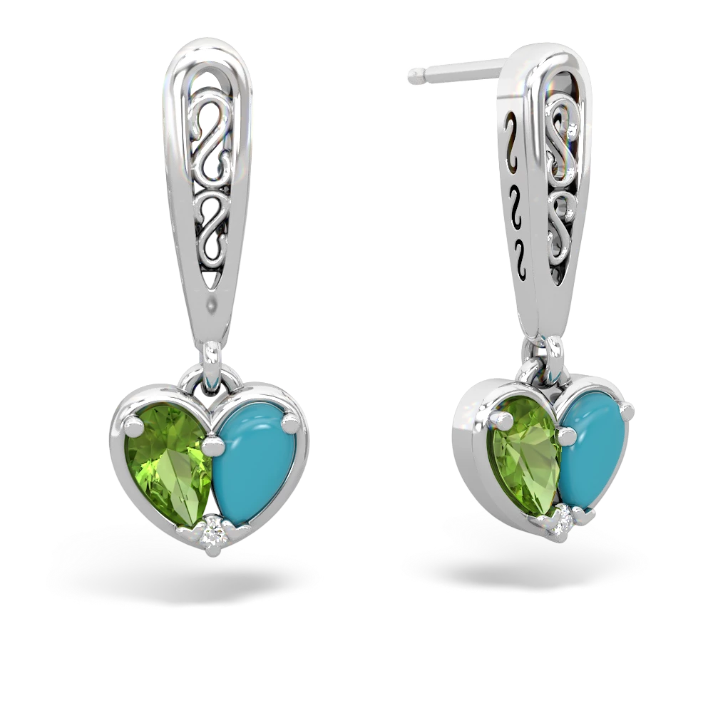 Peridot Filligree Heart 14K White Gold earrings E5070