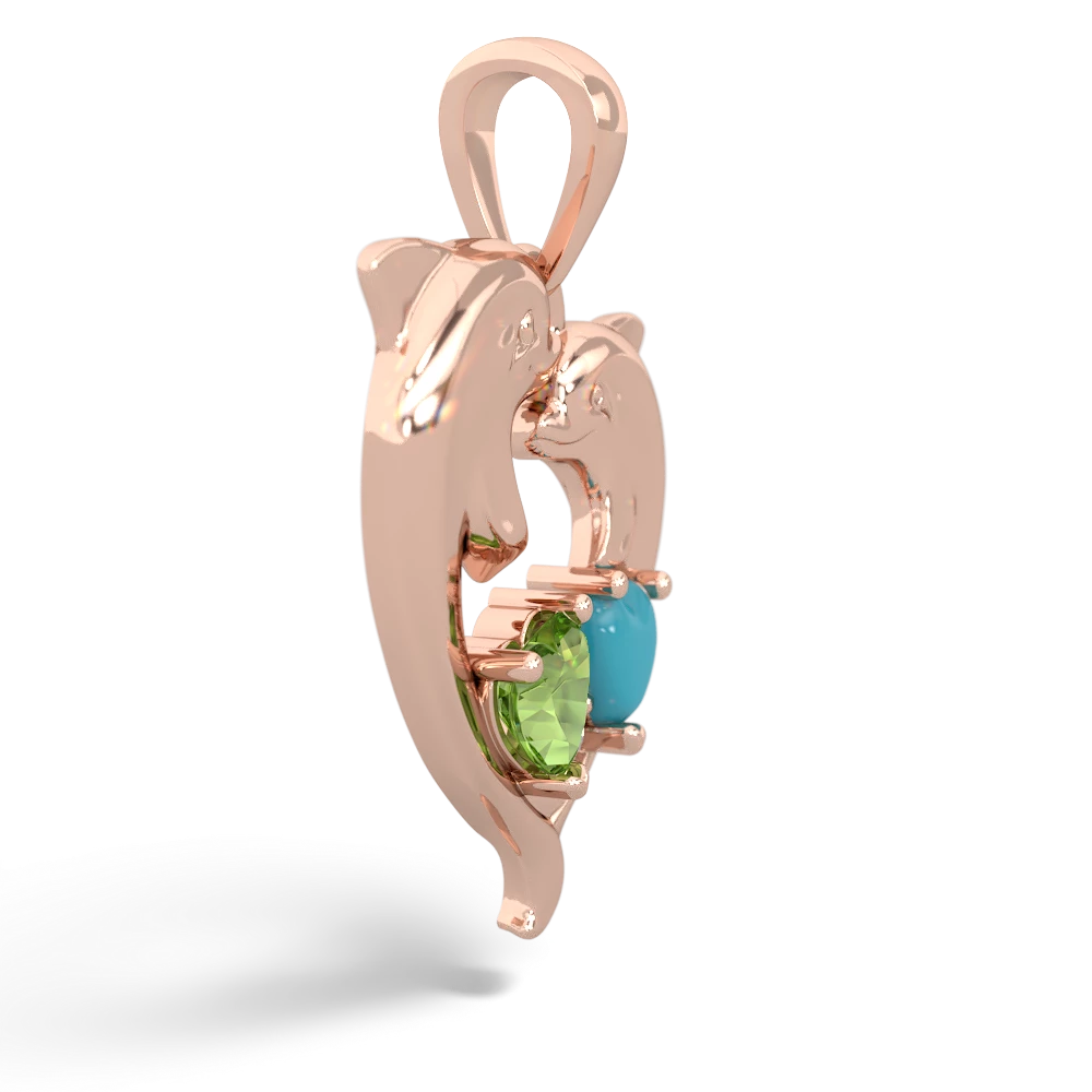 Peridot Dolphin Heart 14K Rose Gold pendant P5820