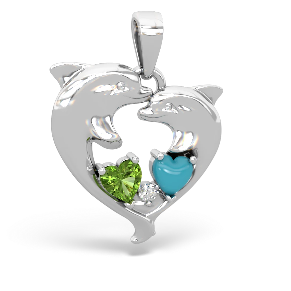 Peridot Dolphin Heart 14K White Gold pendant P5820