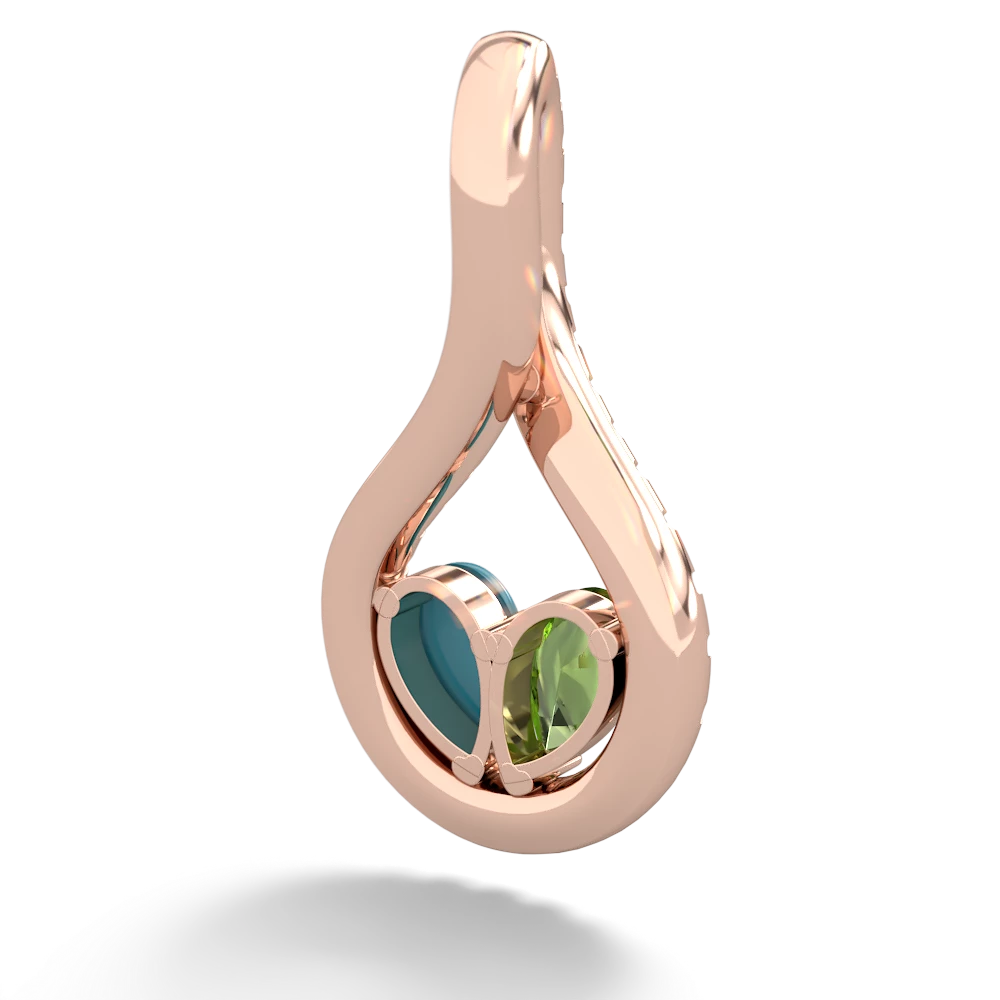 Peridot Pave Twist 'One Heart' 14K Rose Gold pendant P5360