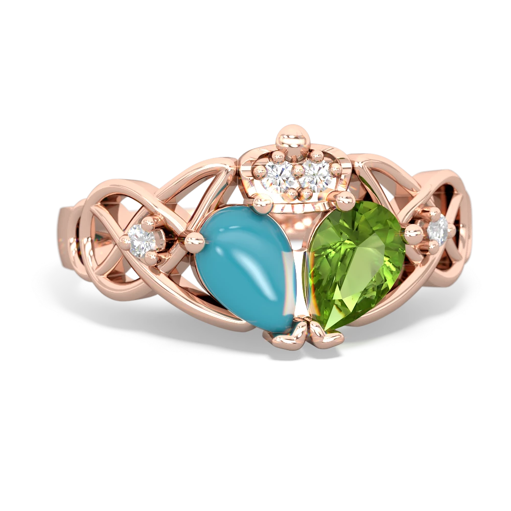 Peridot 'One Heart' Celtic Knot Claddagh 14K Rose Gold ring R5322