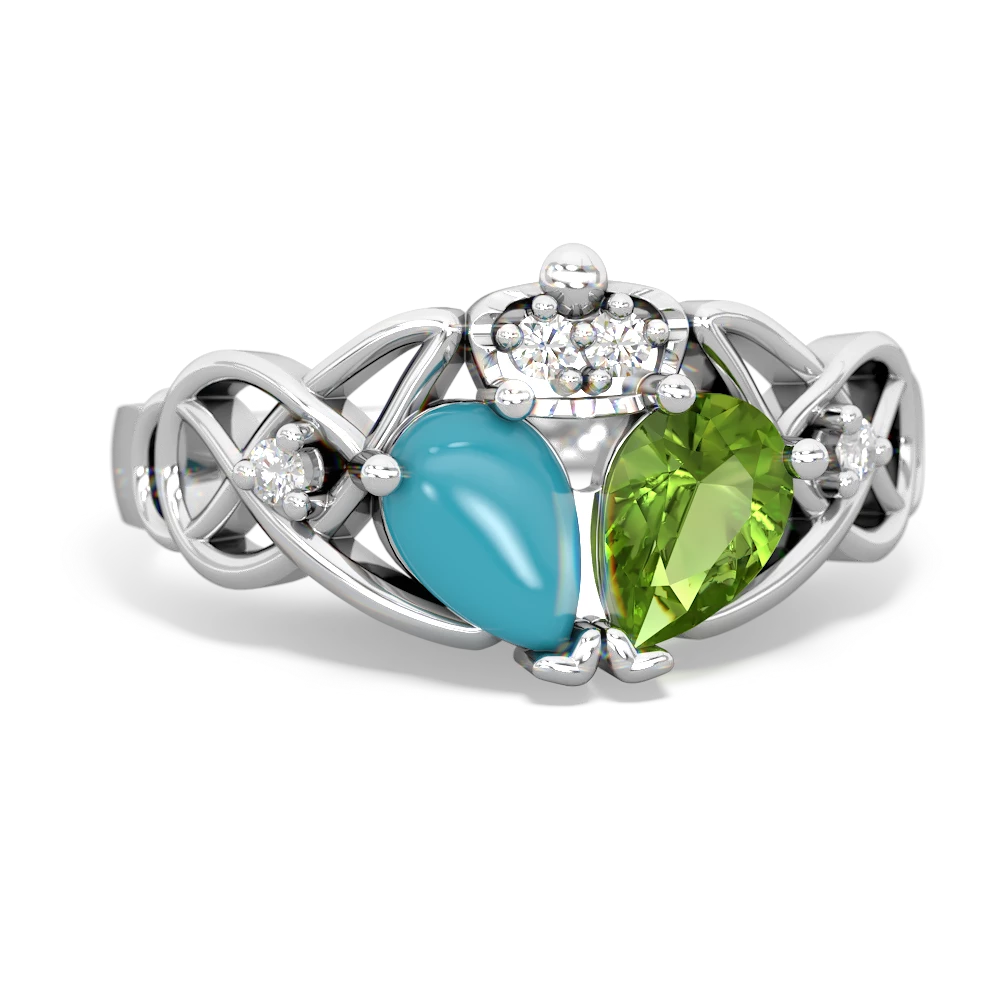 Peridot 'One Heart' Celtic Knot Claddagh 14K White Gold ring R5322