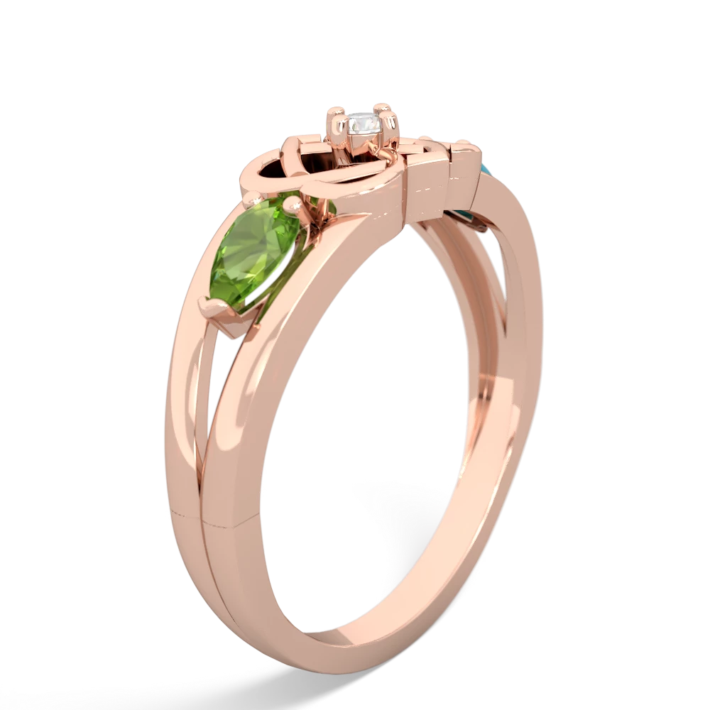 Peridot Hearts Intertwined 14K Rose Gold ring R5880