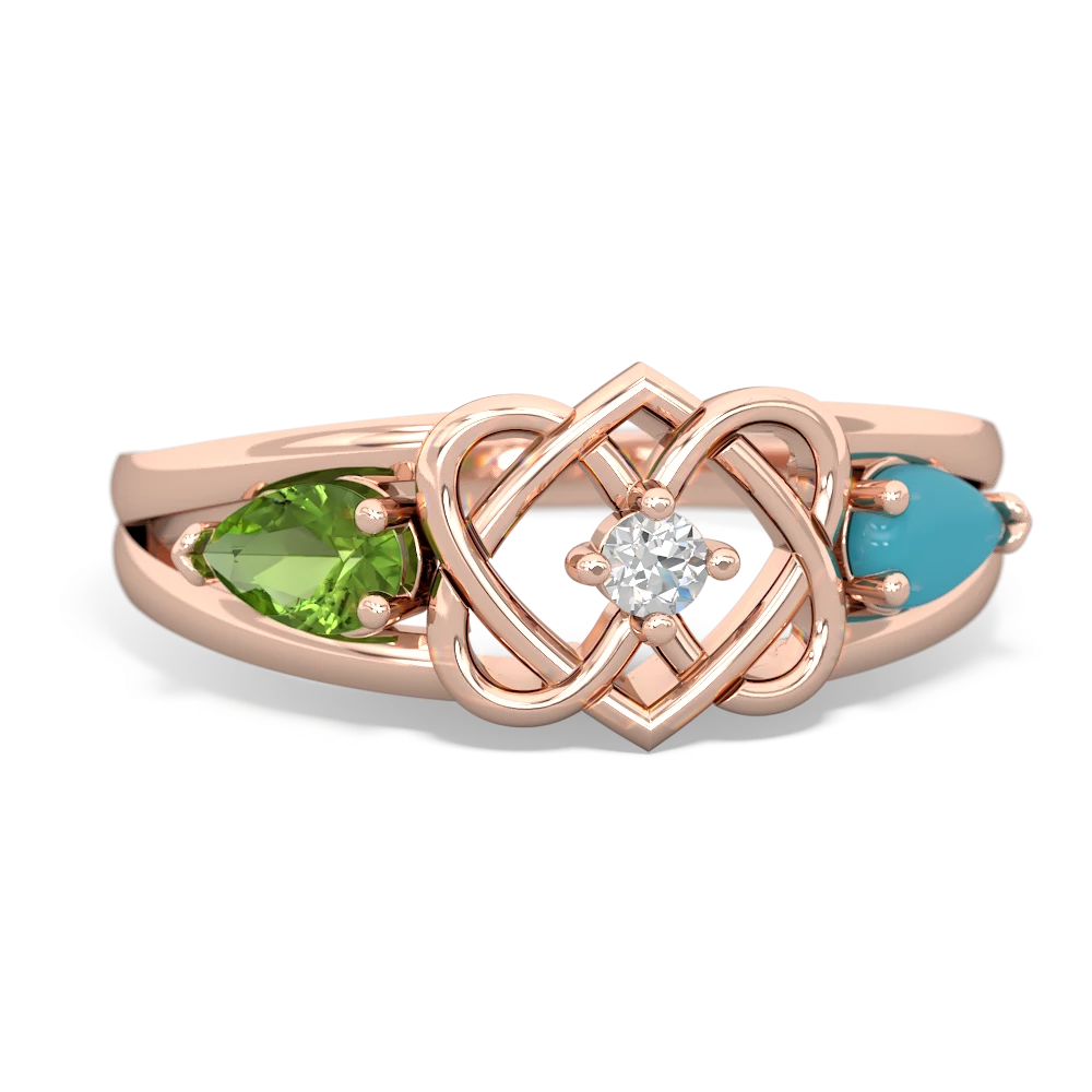 Peridot Hearts Intertwined 14K Rose Gold ring R5880