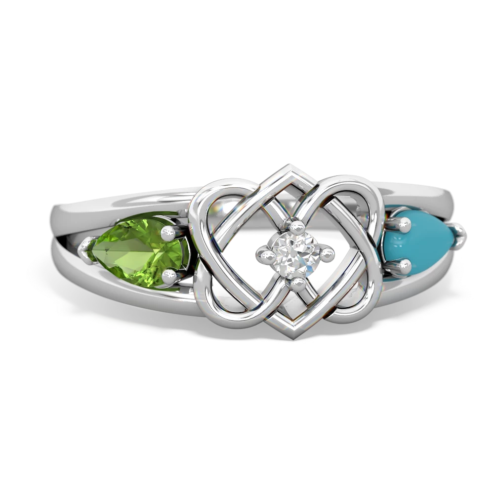 Peridot Hearts Intertwined 14K White Gold ring R5880