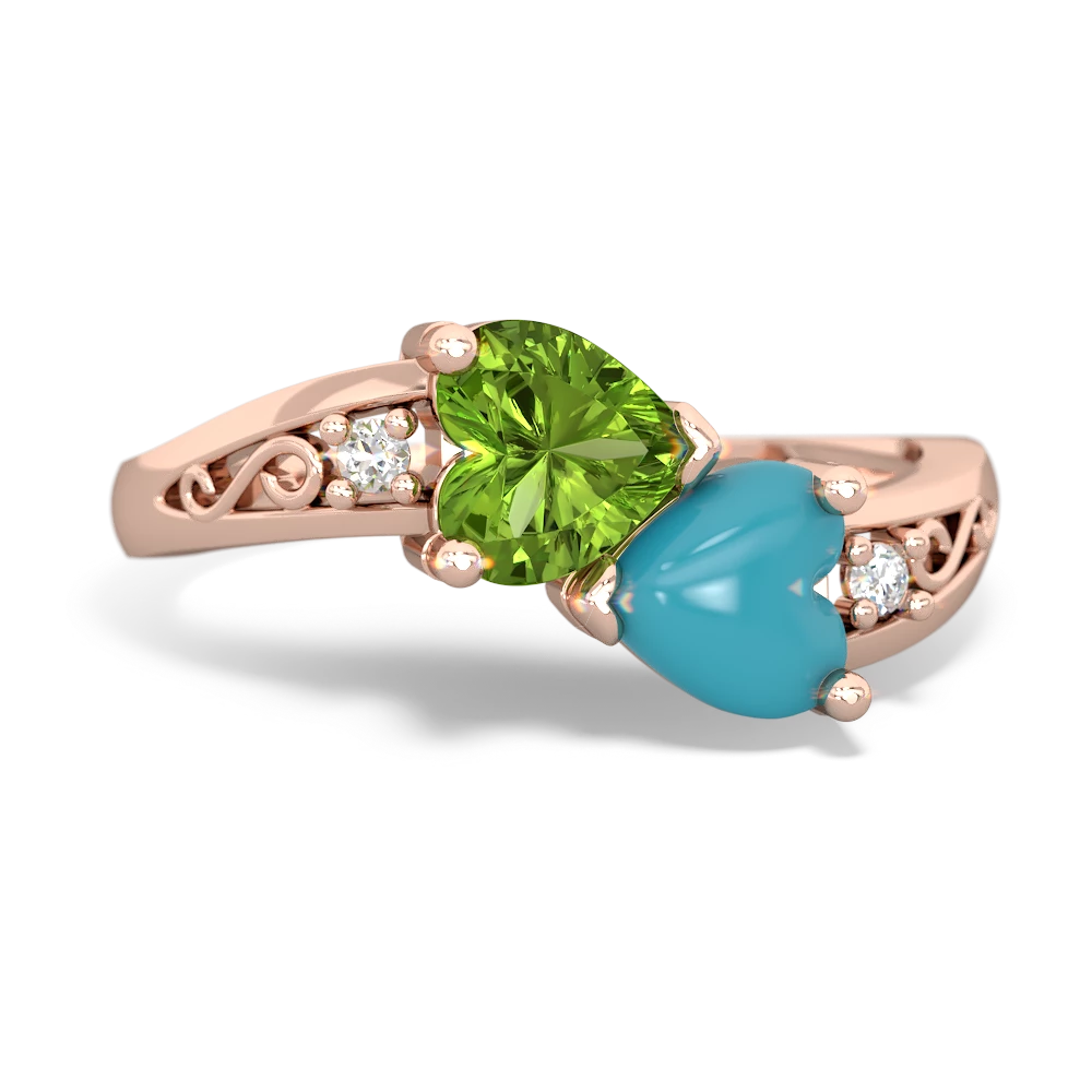 Peridot Snuggling Hearts 14K Rose Gold ring R2178