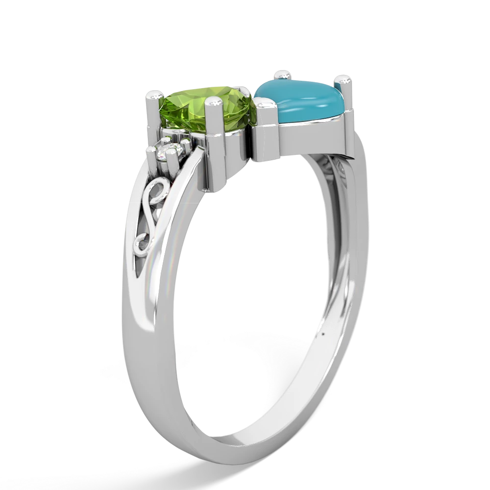 Peridot Snuggling Hearts 14K White Gold ring R2178