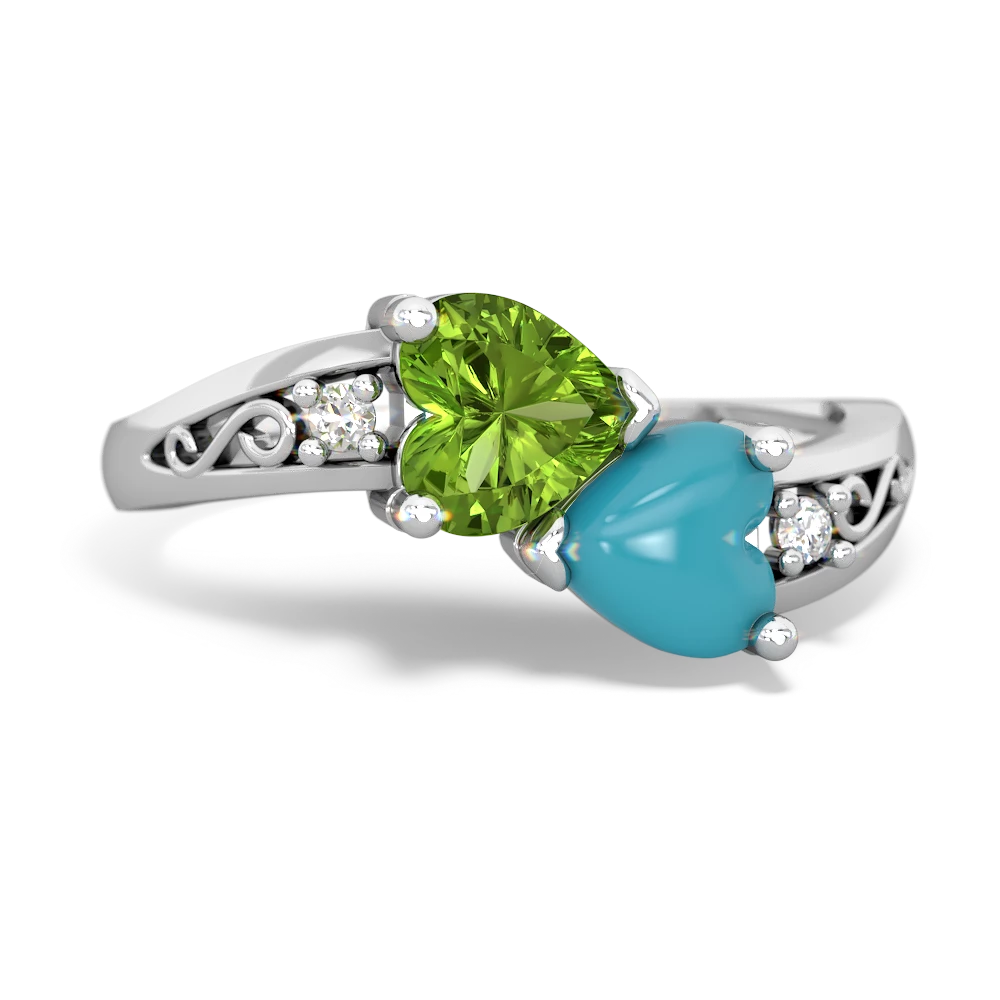 Peridot Snuggling Hearts 14K White Gold ring R2178