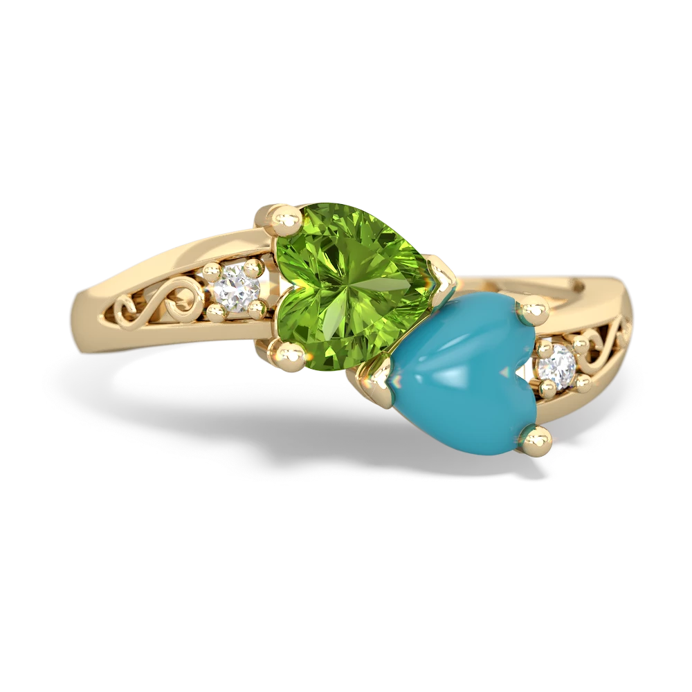 Peridot Snuggling Hearts 14K Yellow Gold ring R2178