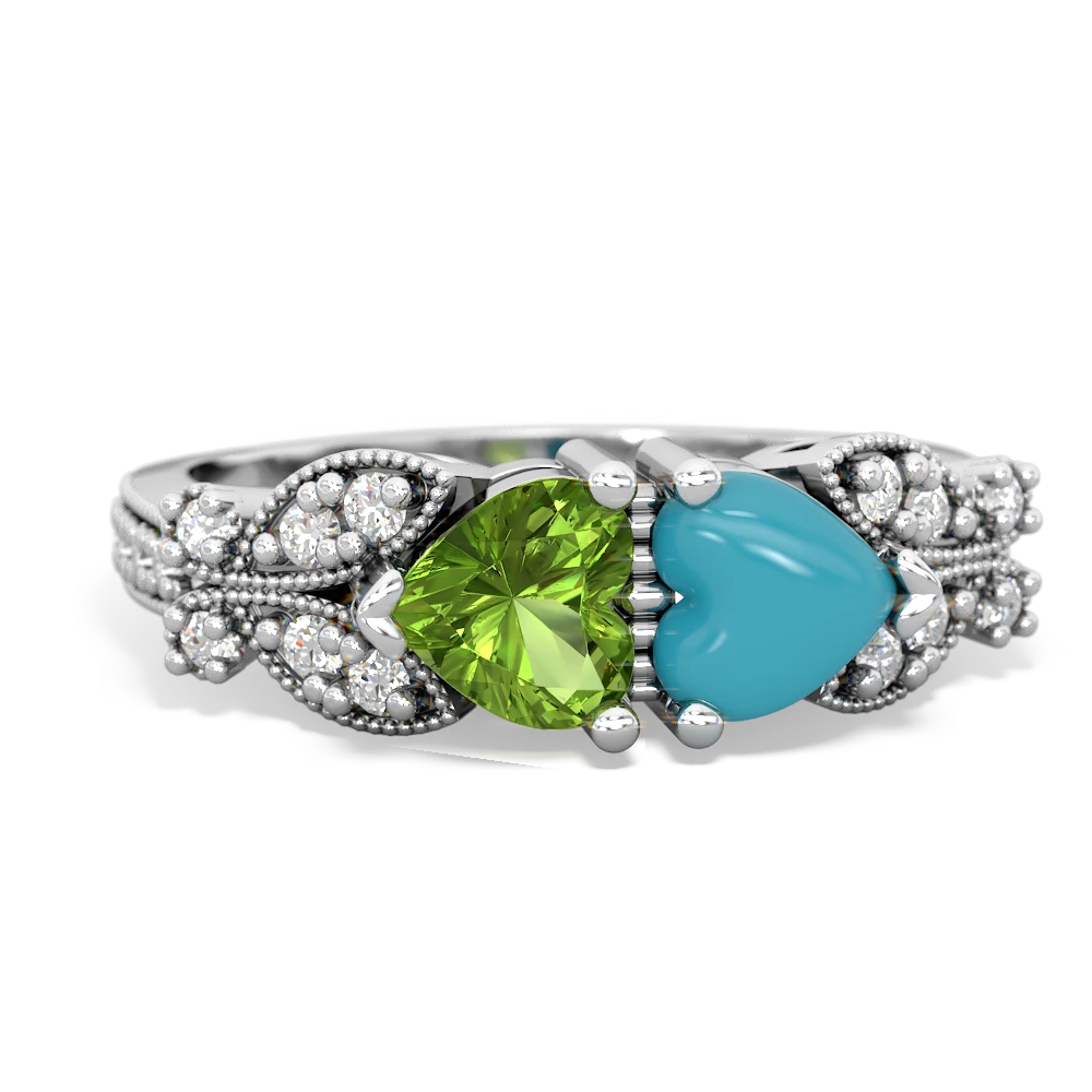 Peridot Diamond Butterflies 14K White Gold ring R5601