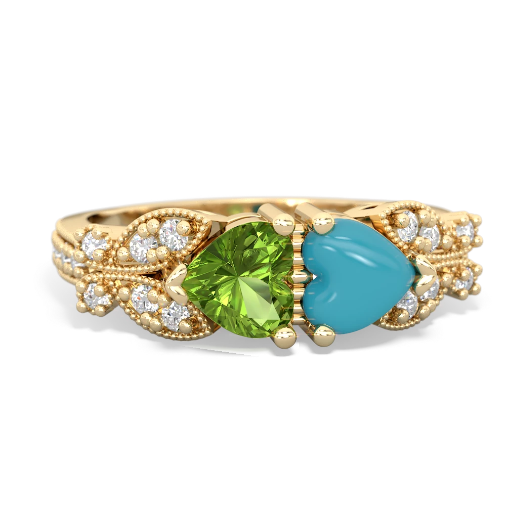 Peridot Diamond Butterflies 14K Yellow Gold ring R5601