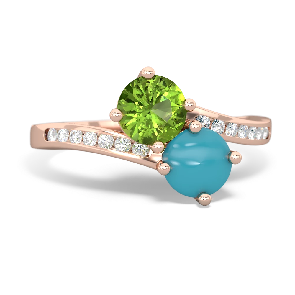 Peridot Channel Set Two Stone 14K Rose Gold ring R5303