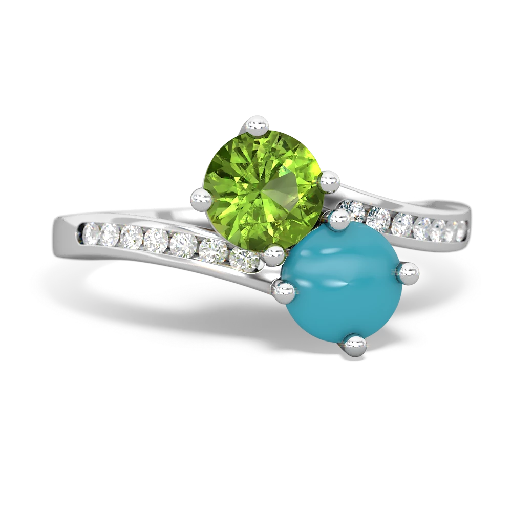 Peridot Channel Set Two Stone 14K White Gold ring R5303