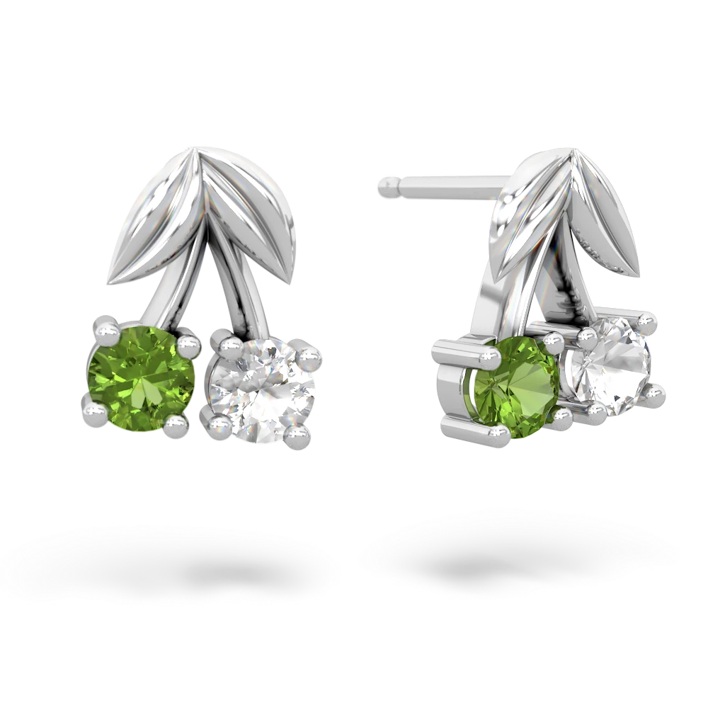 Peridot Sweet Cherries 14K White Gold earrings E7001