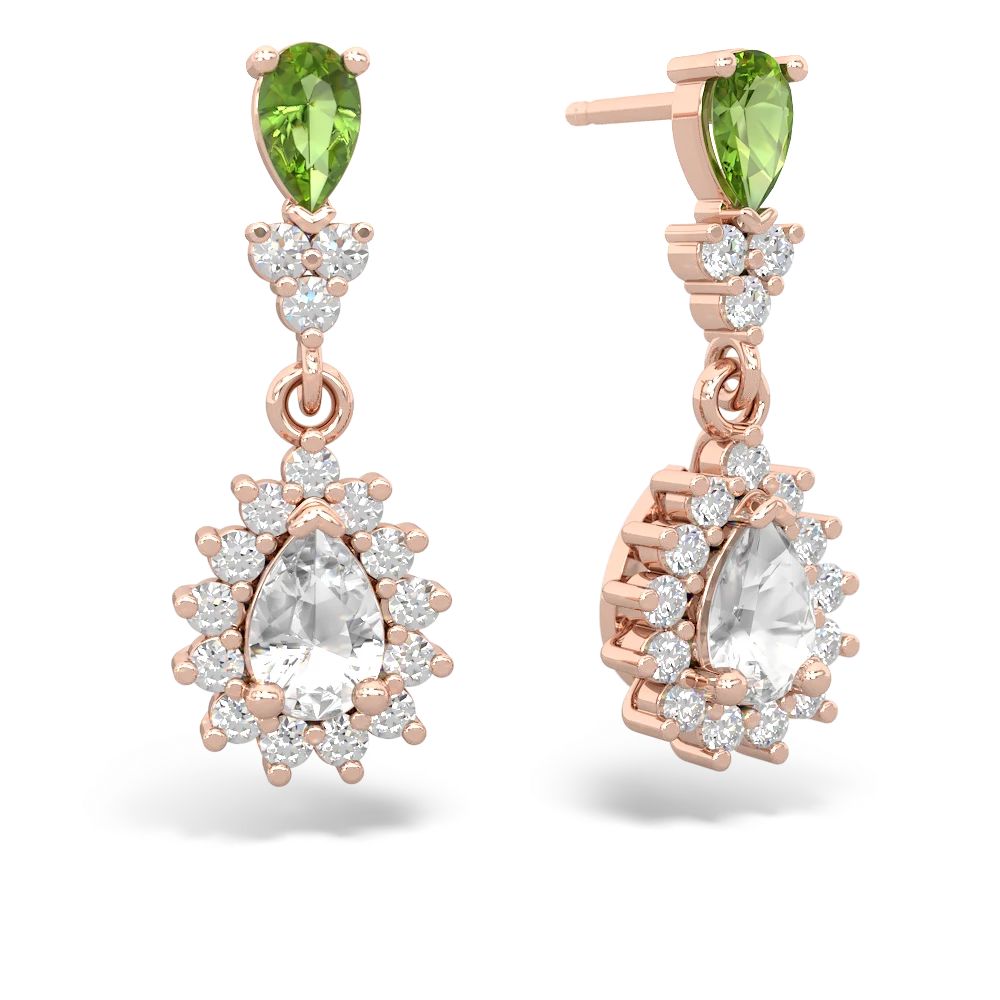 Peridot Halo Pear Dangle 14K Rose Gold earrings E1882