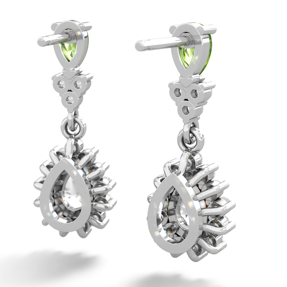 Peridot Halo Pear Dangle 14K White Gold earrings E1882