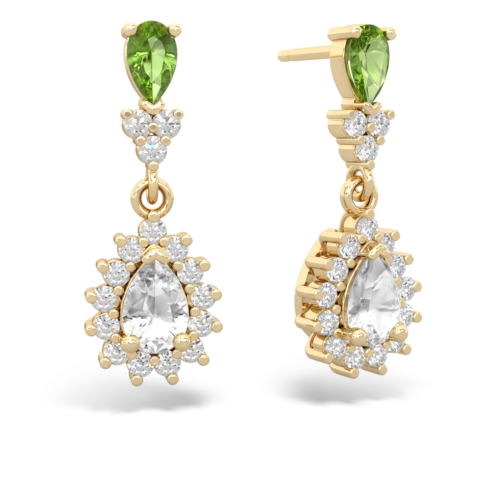 Peridot Halo Pear Dangle 14K Yellow Gold earrings E1882